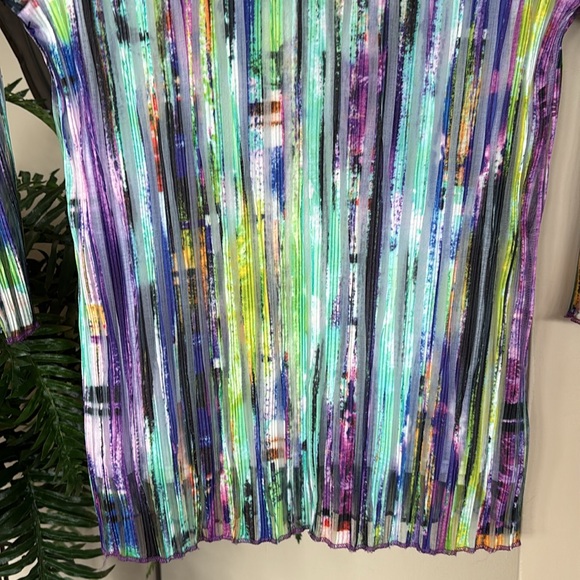 Vintage Peck & Peck Petite Colorful Crinkle Pleated Top 3/4 Sleeve Blouse Office - Picture 8 of 11